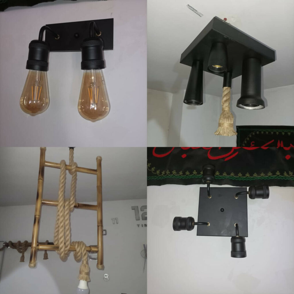 تولید لوستر چوبی امیرخان | خرید دیوار کوب کنفی در تهران